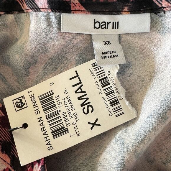 Bar III X-Small Button-Up Top Cold-Shoulder Long Ruffled Sleeve Abstract Snake - Picture 9 of 11